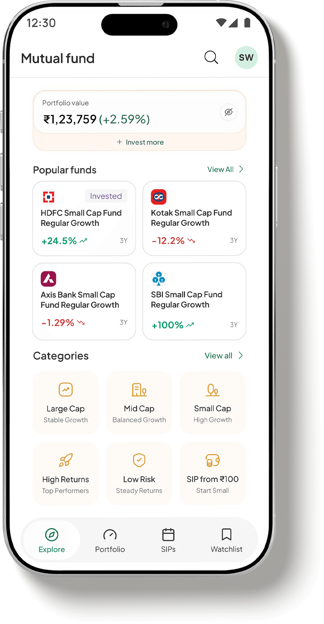Profyt investor app on a phone screen